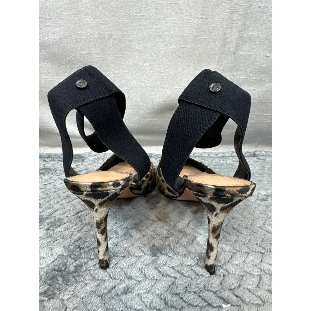 Antonio Melani‎ Leopard Print Pointed Toe Elastic Ankle Strap Pumps Heels 8M